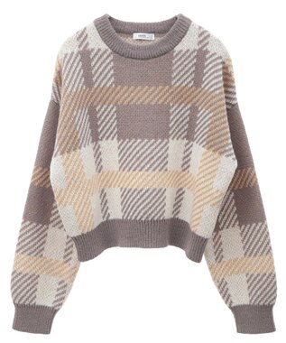 earth music&ecology チェックニットプルオーバー Beige