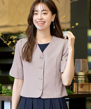 Tiaclasse 【洗える】ビジューボタン半袖ジャレロ グレー