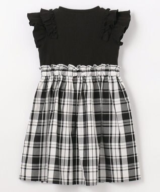 ANY KIDS チェック ドッキングワンピース ブラック
