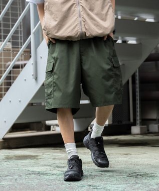 WEGO 【ウエストゴム/手洗い可】ワイドカーゴショーツ カーキ
