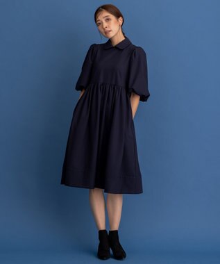 【NAVY】ダブルクロスストレッチ ワンピース, ネイビー系, 2