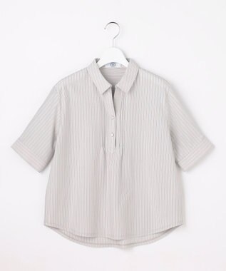 J.PRESS LADIES ドライコットン ストライプ ポロ カットソー ライトグレーストライプ系1