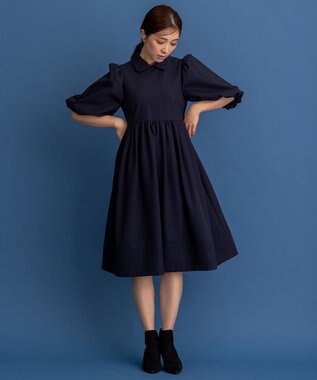 【NAVY】ダブルクロスストレッチ ワンピース, ネイビー系, 2