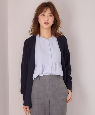 ANY SIS 【洗える】スフレアランパターン カーディガン ネイビー