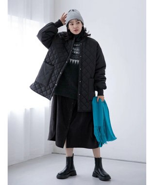 Green Parks 撥水加工　中綿キルトミドル丈コート Black