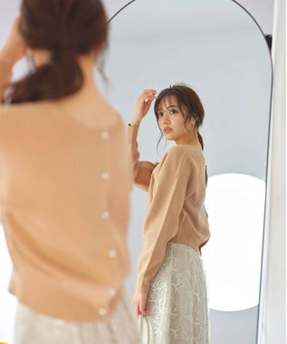 Feroux 【洗える】2WAY パールボタン カーディガン ベージュ系