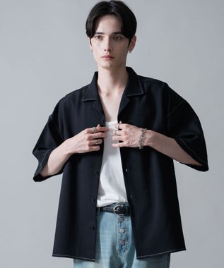 WEGO 【速乾/しわになりにくい/MLサイズ展開】ドライポリオープンカラーシャツ（SS） ブラックその他