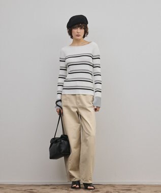 GRACE CONTINENTAL ラメボーダーニットトップ ホワイト