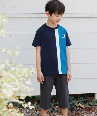 J.PRESS KIDS 【140-170cm】50/2 トリコストライプ 切替Tシャツ ダルブルー系