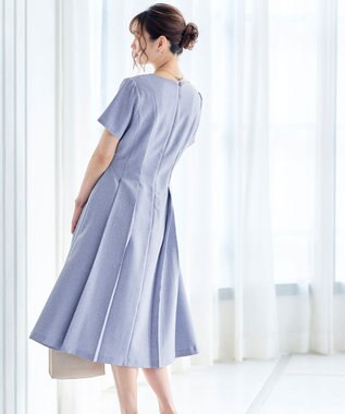 Tiaclasse L 【洗える】ダブルラインフレアワンピース サックス