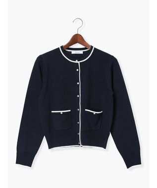 Te chichi ポケット付きクルーネックカーディガン ネイビー