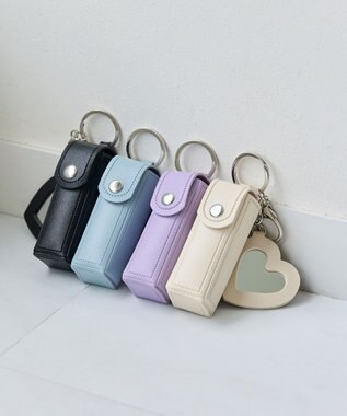 Phoebe 〈ミラー付き〉リップケース　ハート型ミラー　チャーム　レザー調　ブルー ブルー
