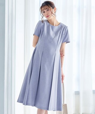 Tiaclasse L 【洗える】ダブルラインフレアワンピース サックス