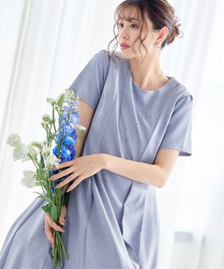 Tiaclasse L 【洗える】ダブルラインフレアワンピース サックス