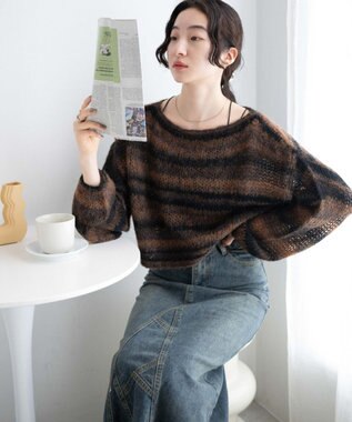 WEGO 段染めボーダーモヘアライクニット