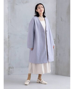 Green Parks 洗えるＶネックミディ丈コート Sax