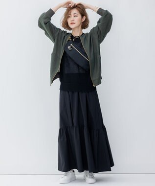 23区 【一部店舗限定/洗える】ハイカウントウェザーストレッチ ティアード スカート ブラック系