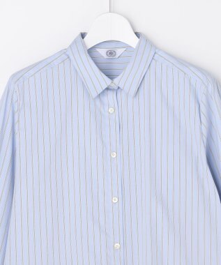 J.PRESS LADIES BEZコットンナイロン ストライプ シャツカラー ブラウス サックス×ホワイト×ベージュ系