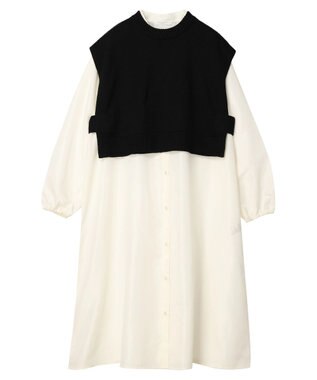 Green Parks ＳＥＴ２点　ニットベスト＋シャツワンピース Black