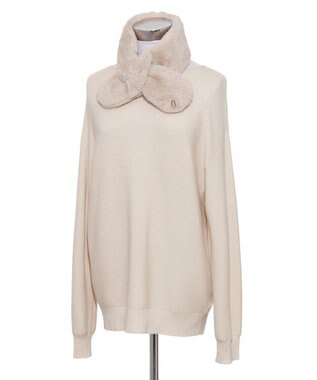 MOONBAT FURLA（フルラ）プチリボンマフラー  アーチロゴ フェイクファー ベージュ