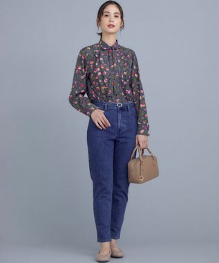 組曲 S カッティングローズプリント フリルブラウス ピンク系5