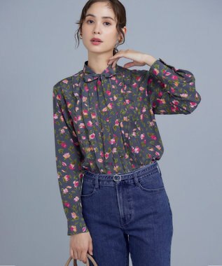 組曲 S カッティングローズプリント フリルブラウス ピンク系5