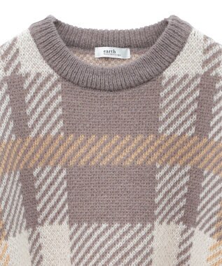 earth music&ecology チェックニットプルオーバー Beige