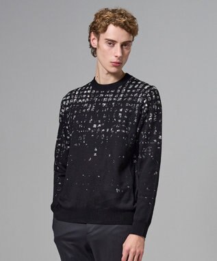 JOSEPH HOMME ドローイングブレイドジャガード　クルーネック長袖ニット ブラック系3