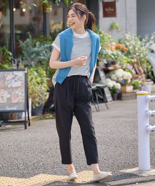 ANY L 【大好評につき新色登場！】モックネックフレンチスリーブ ボーダーＴシャツ ホワイト×ブラック