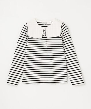 ANY KIDS セーラー襟付き 長袖 トップス オフ×ブラックボーダー