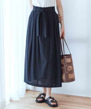 23区 L 【SLOW/洗える】リネンコットン スカート ブラック系
