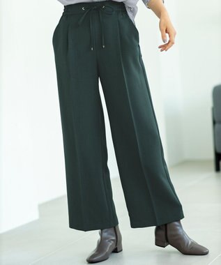 ANY L 【洗濯機可能/セットアップ対応/ウエストゴム】イージィケア美脚ワイドパンツ グリーン