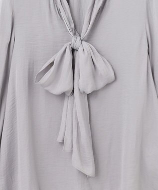 Feroux 【洗える】リボンタイ ブラウス スカイブルー系