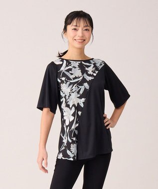 Chacott フラワープリントワンピースＴシャツ ブラック