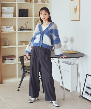 earth music&ecology フェザーミックスインターシャカーディガン Blue