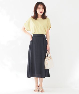 ANY SIS 【洗える】エアリーストライプ スカート ネイビー