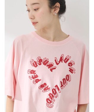 earth music&ecology ラメ刺繍ハートロゴＴ Pink