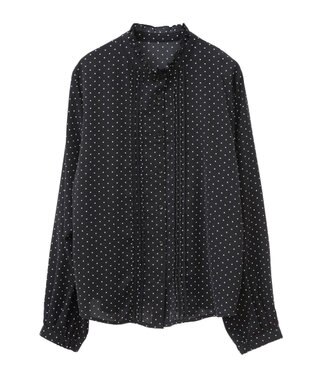 earth music&ecology フリルピンタックブラウス Dot Black