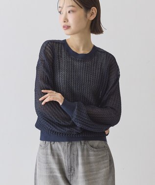 AMERICAN HOLIC 【前後2WAY】透かし編みニットカーディガン Navy