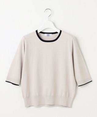 J.PRESS LADIES L 【洗える・ニットセット】TRIM TWIN ニット ライトグレー×ネイビー系