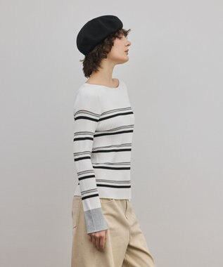 GRACE CONTINENTAL ラメボーダーニットトップ ホワイト