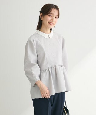 Green Parks ef-de 衿取り外しペプラムブラウス Light Gray