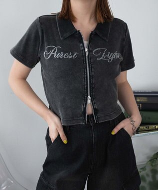 WEGO ラインストーンロゴWZIPトップス スミクロ