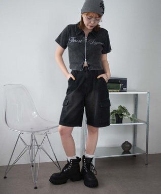 WEGO ラインストーンロゴWZIPトップス スミクロ