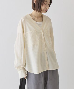 AMERICAN HOLIC 【イージーケア】ストライプVネックシャツ Yellow