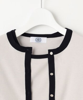 J.PRESS LADIES L 【洗える・ニットセット】TRIM TWIN ニット ライトグレー×ネイビー系