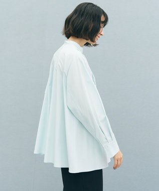 UNFILO 【セレモニー】バンドカラー タックブラウス ミントブルー