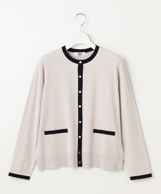 J.PRESS LADIES L 【洗える・ニットセット】TRIM TWIN ニット ライトグレー×ネイビー系