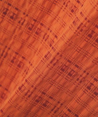 Green Parks シアーチェック７分袖シャツ Orange