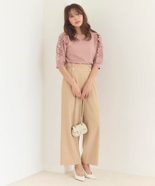 Feroux 【洗える】フリルスリーブニット ピンク系